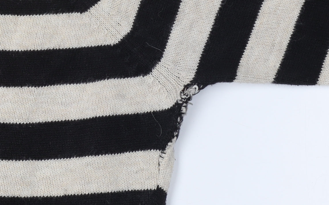 CC Women Black Henley Striped Jumper Size L