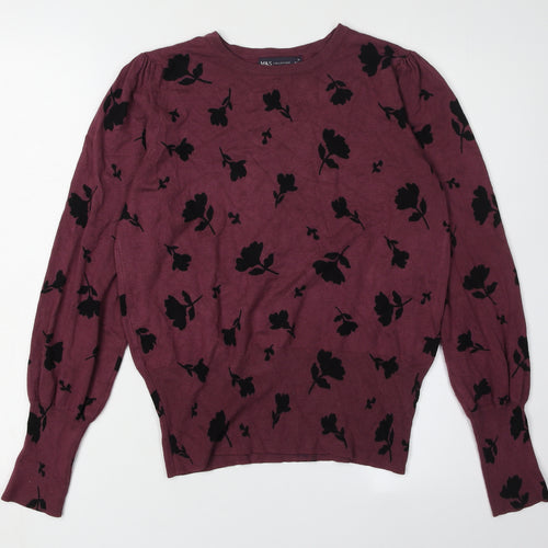 Marks and Spencer Women's Purple Floral Jumper Size 12