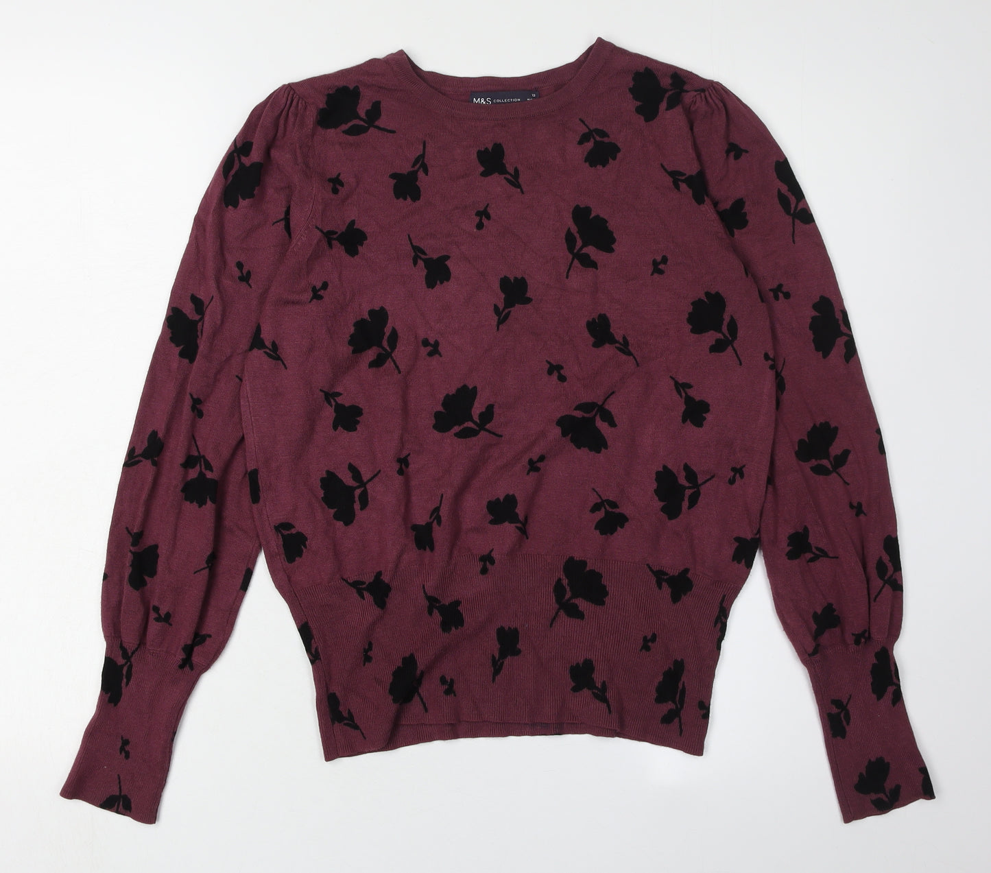 Marks and Spencer Women's Purple Floral Jumper Size 12