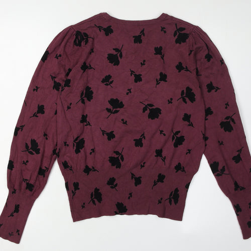 Marks and Spencer Women's Purple Floral Jumper Size 12