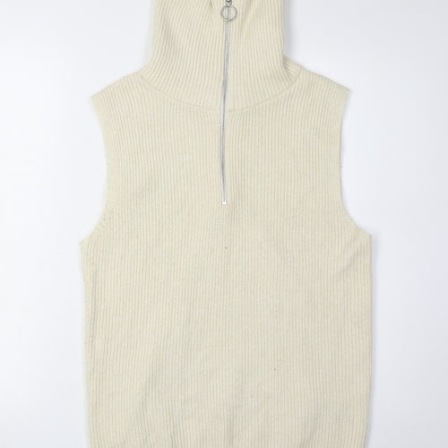 Vila Women's Ivory Full Zip High Neck Vest - Size 12