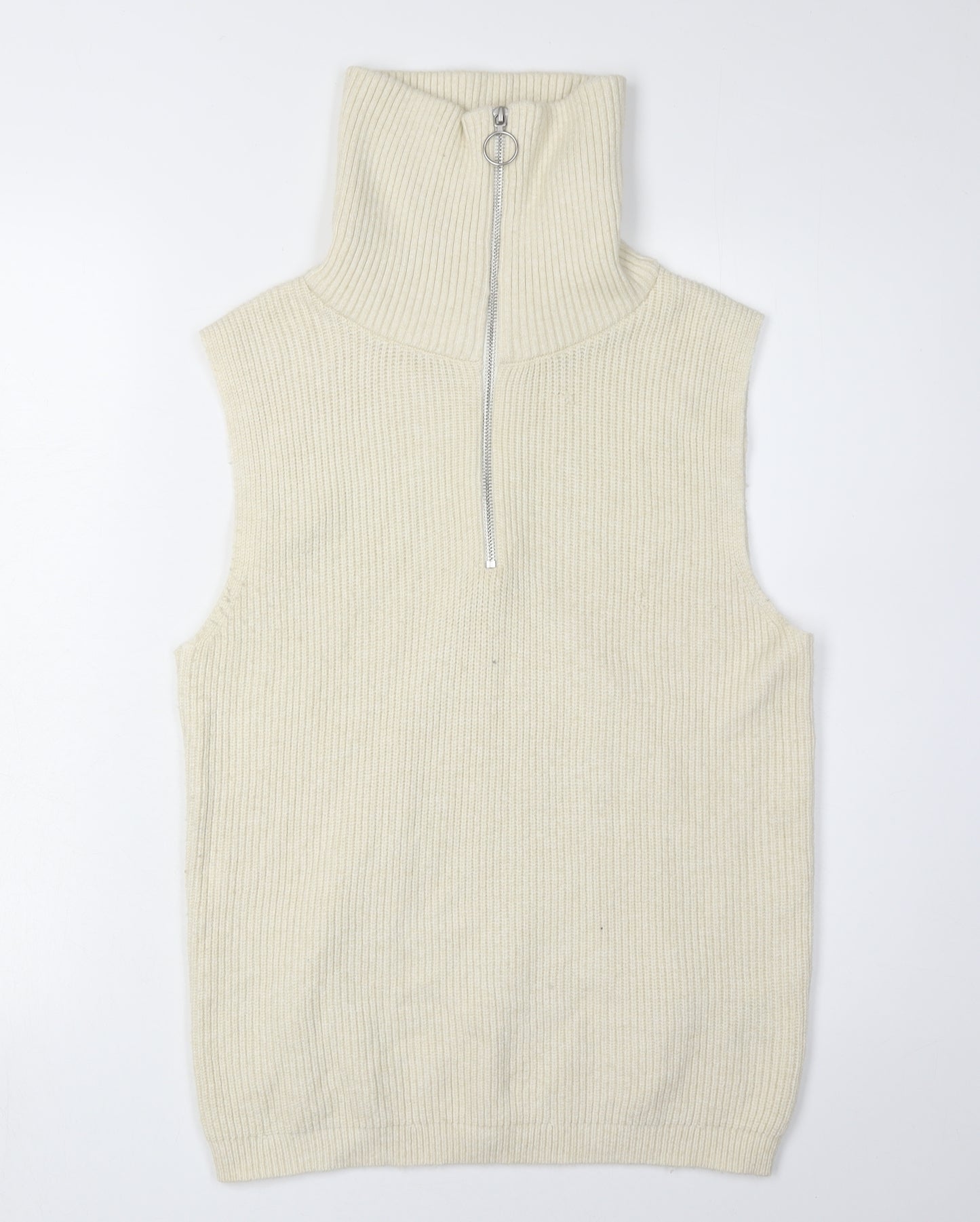 Vila Women's Ivory Full Zip High Neck Vest - Size 12