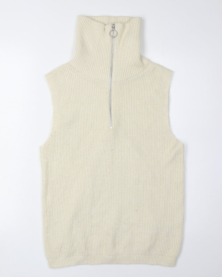 Vila Women's Ivory Full Zip High Neck Vest - Size 12