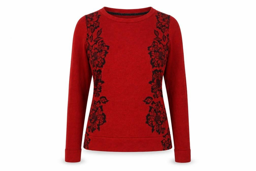 Front view of Marks & Spencer Red Floral Women's jumper, size 14