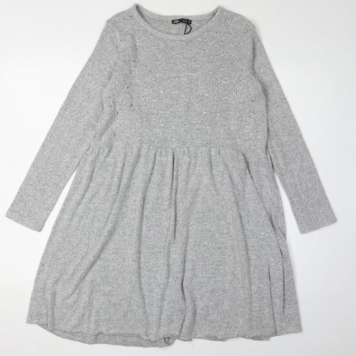 Zara Women Grey Long Sleeve Dress - Size 8
