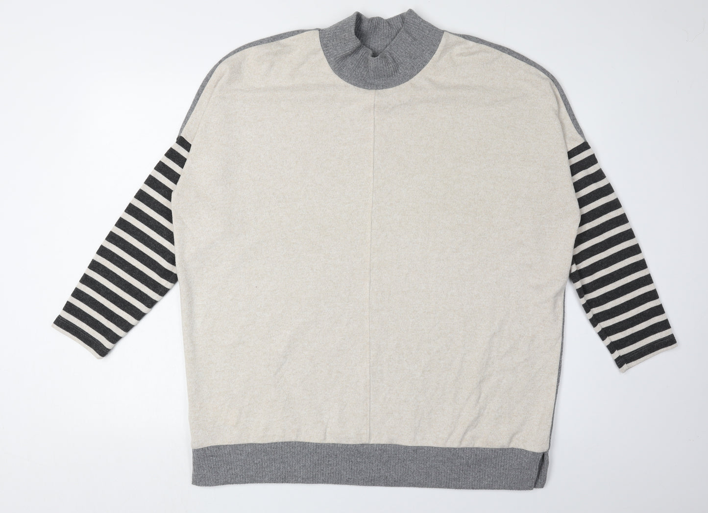 Next Women's Grey Mock Neck Striped Jumper Size L