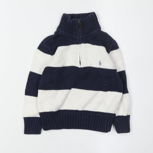 Ralph Lauren Boys Blue White Striped Full Zip Jumper 3-4 Years