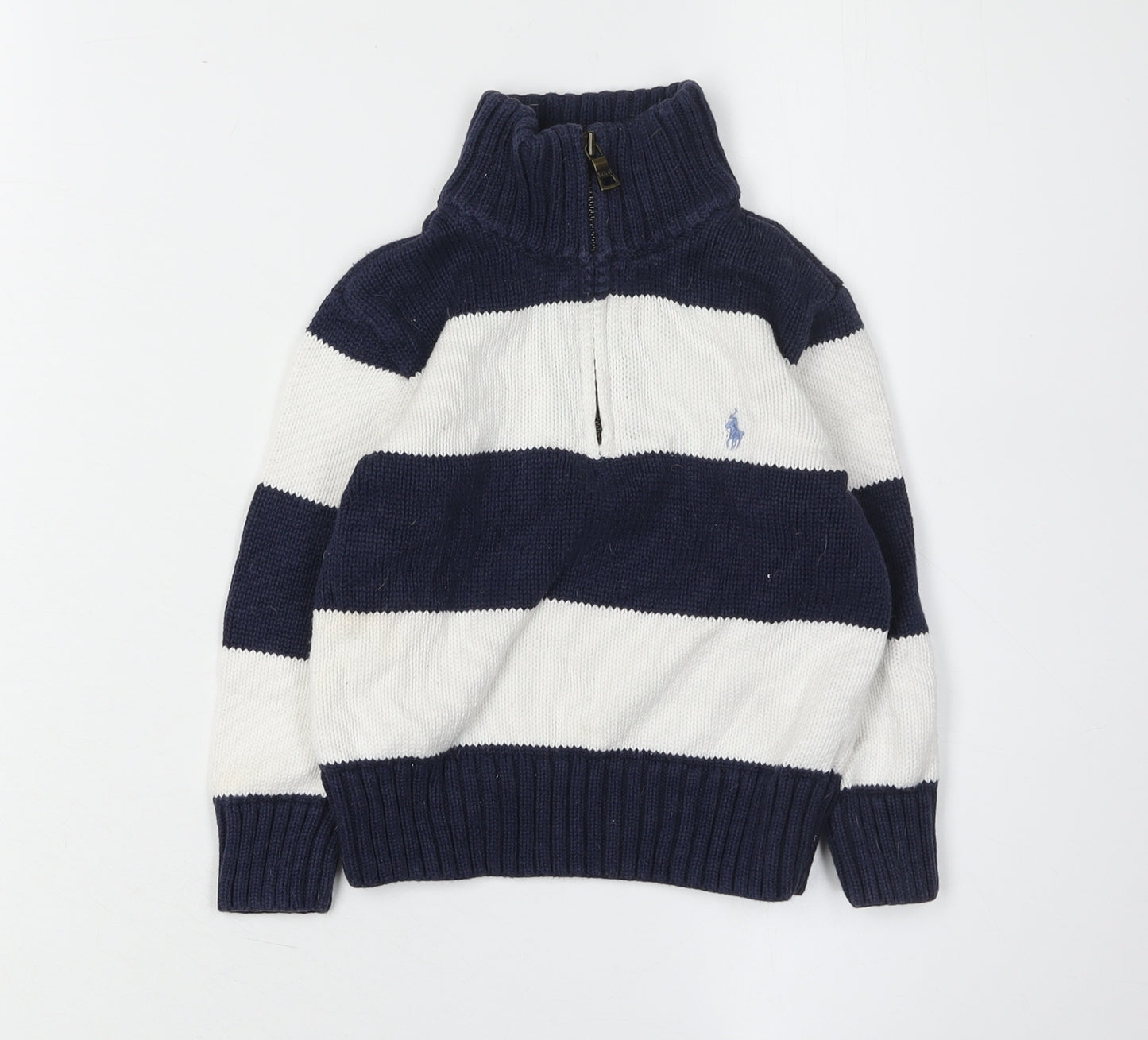 Ralph Lauren Boys Blue White Striped Full Zip Jumper 3-4 Years