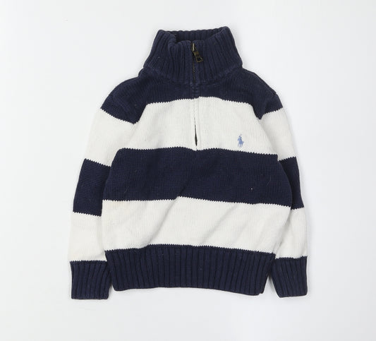 Ralph Lauren Boys Blue White Striped Full Zip Jumper 3-4 Years