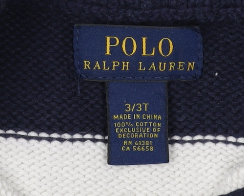 Ralph Lauren Boys Blue White Striped Full Zip Jumper 3-4 Years