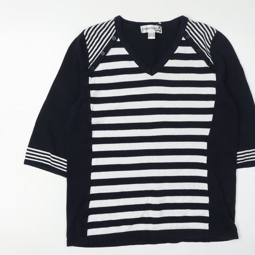 Collection L Women's Black Striped Pullover Jumper Size 14
