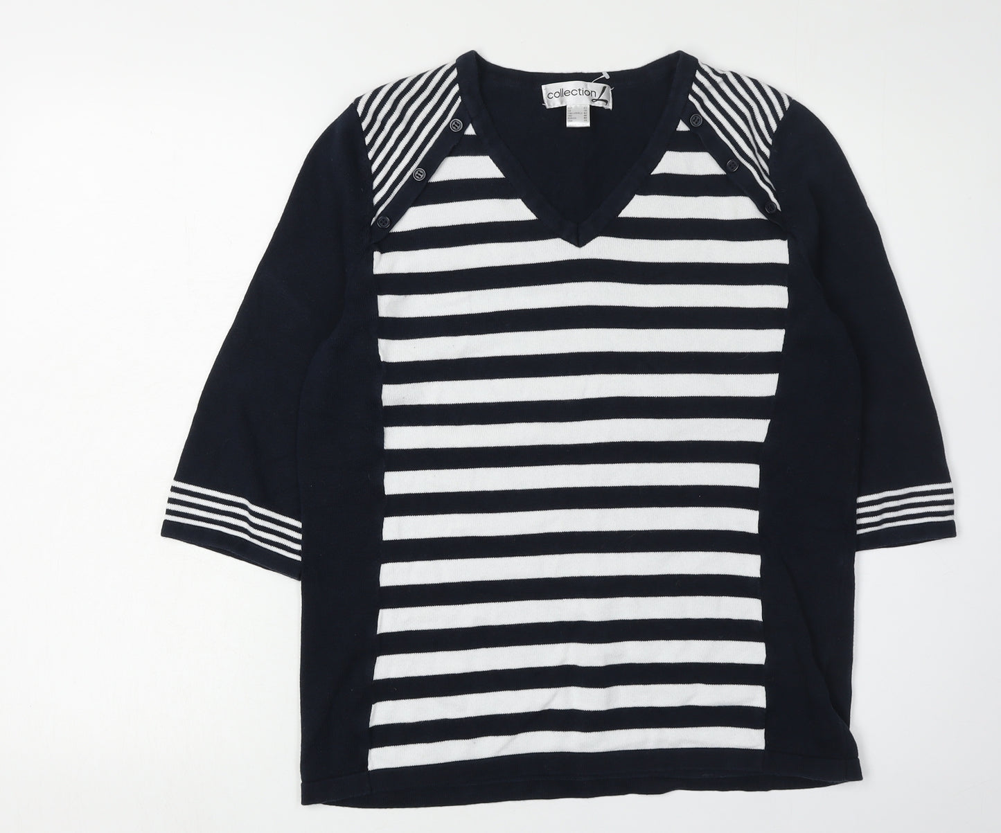 Collection L Women's Black Striped Pullover Jumper Size 14