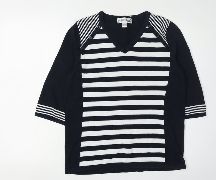 Collection L Women's Black Striped Pullover Jumper Size 14