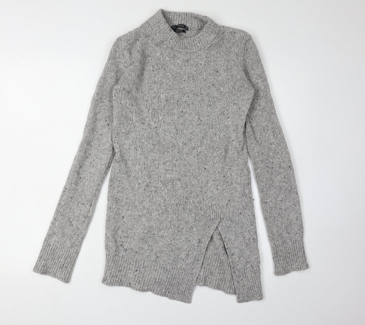 Zara Women’s Grey Mock Neck Wool Pullover Jumper