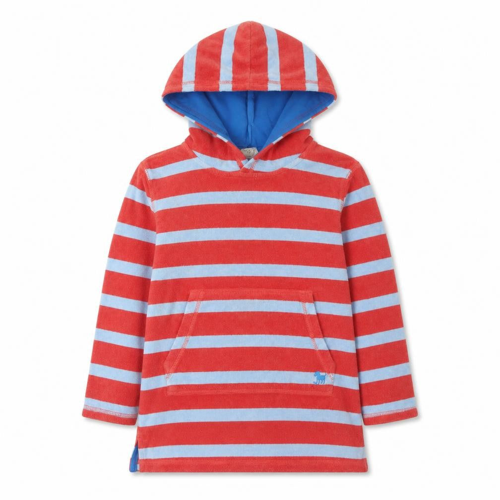 Mini Boden Boys Red Blue Striped Hoodie 6-7 Years