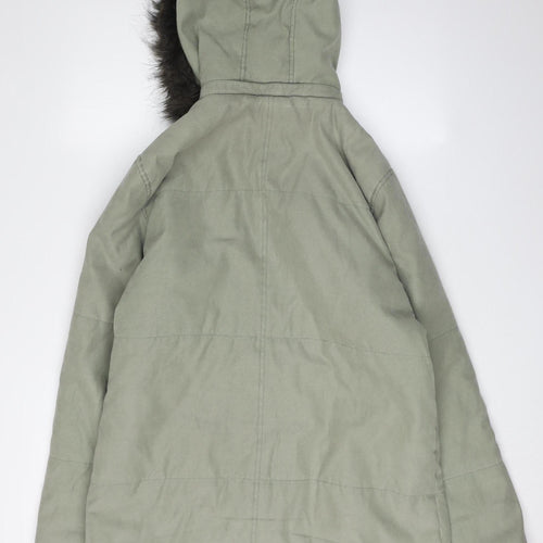 Debenhams Women's Green Parka Coat, Size 12, Fur Trim Hood