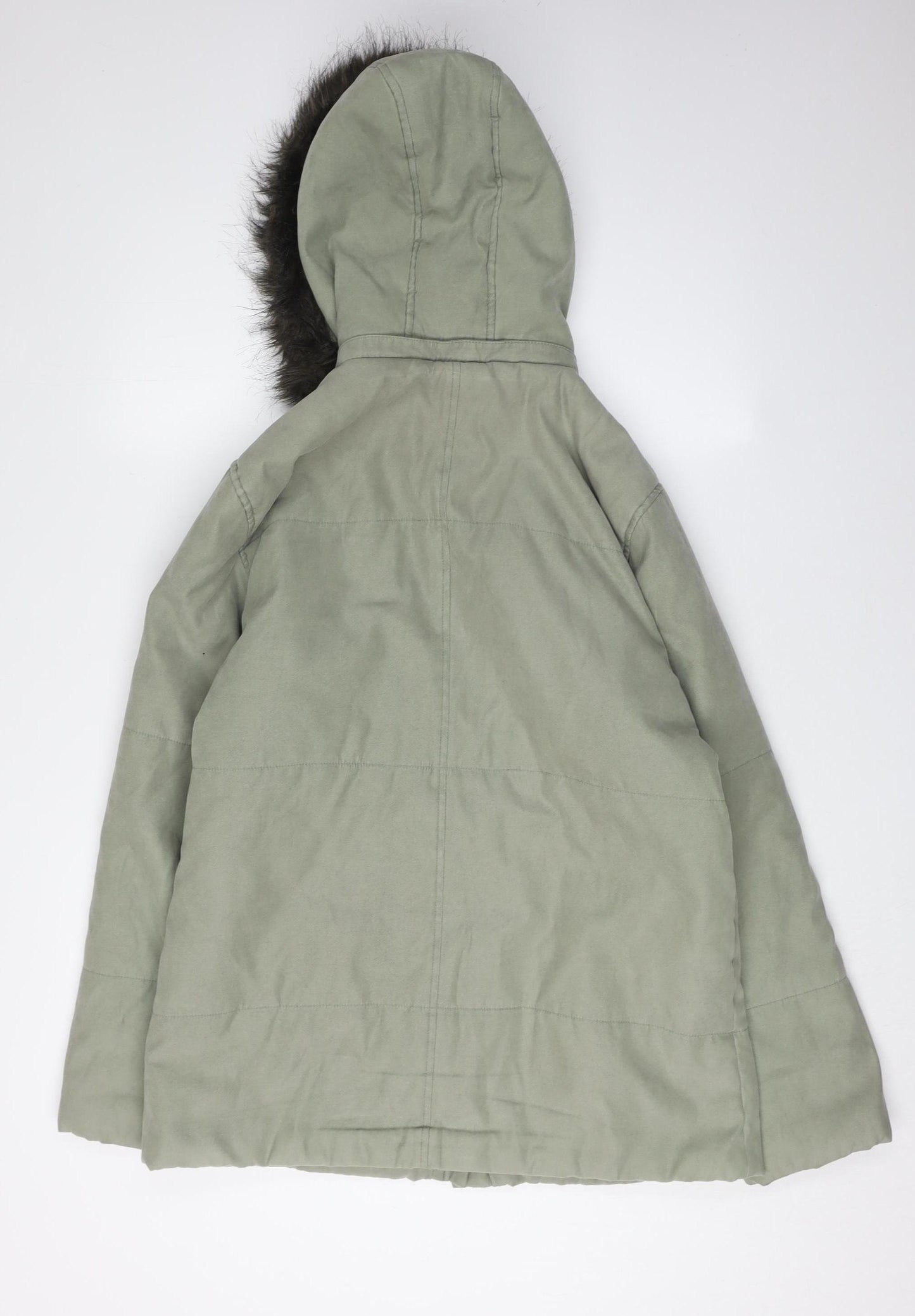 Debenhams Women's Green Parka Coat, Size 12, Fur Trim Hood