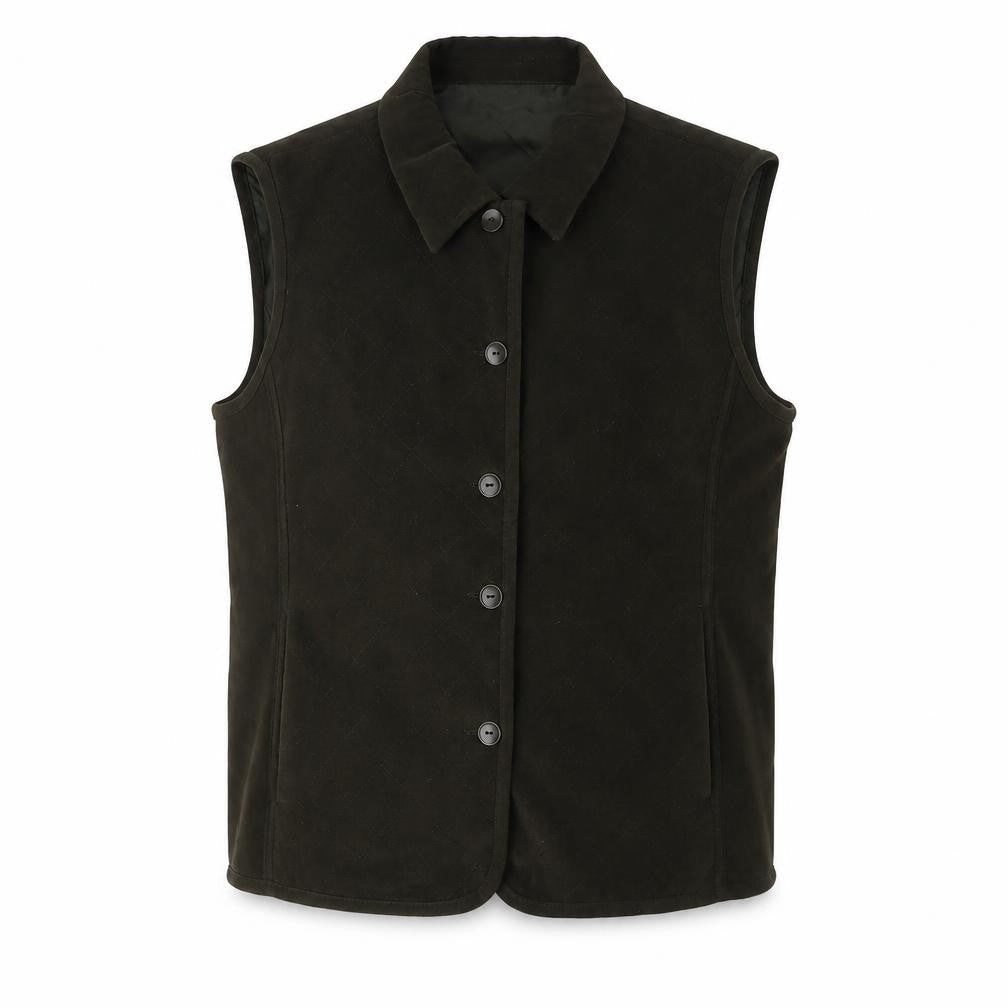 Front view of EWM Men's Green Waistcoat, Lined, size L, Casual Buttoned