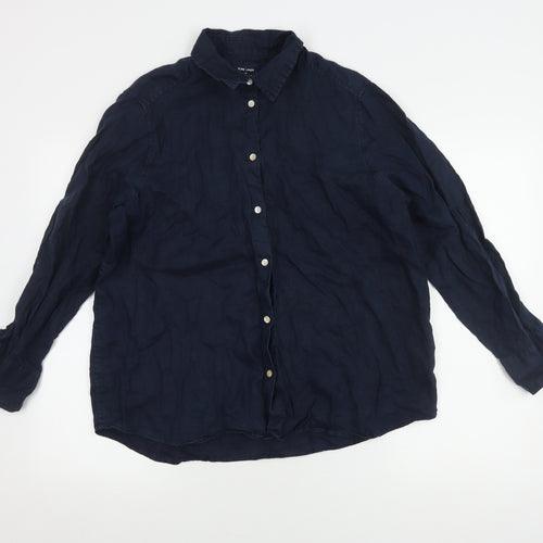 Marks and Spencer Men's Blue Linen Shirt Size 16 Casual