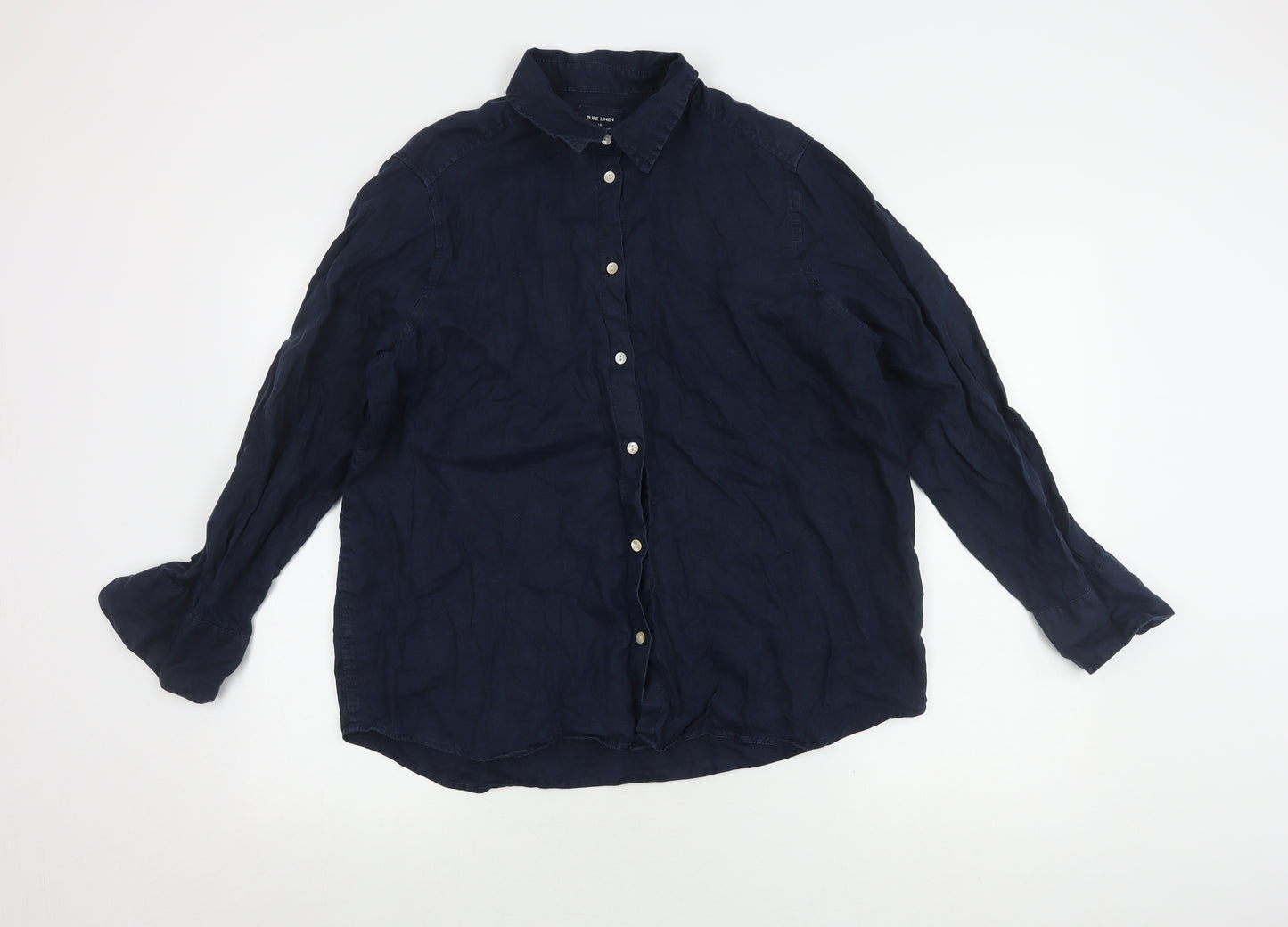 Marks and Spencer Men's Blue Linen Shirt Size 16 Casual