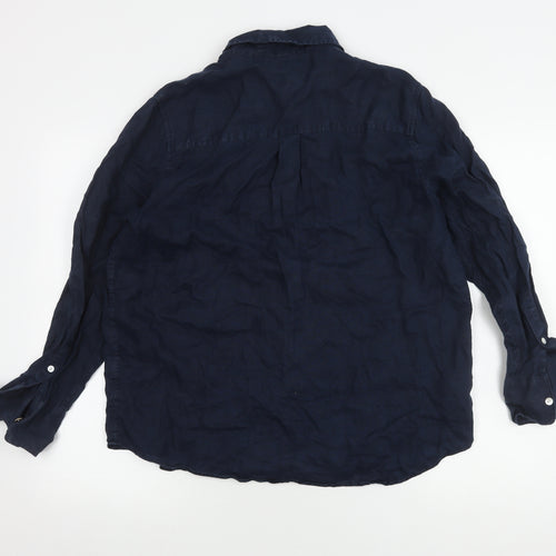 Marks and Spencer Men's Blue Linen Shirt Size 16 Casual