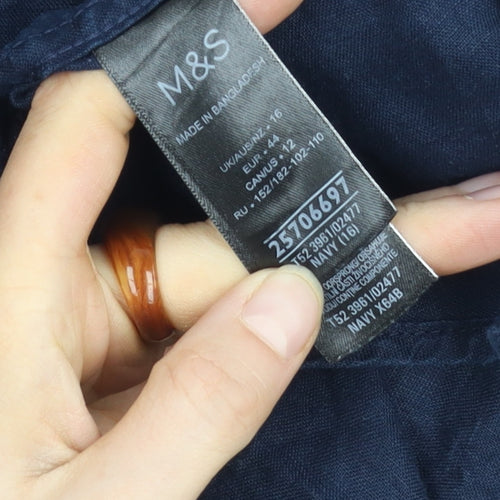 Marks and Spencer Men's Blue Linen Shirt Size 16 Casual
