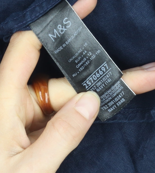 Marks and Spencer Men's Blue Linen Shirt Size 16 Casual