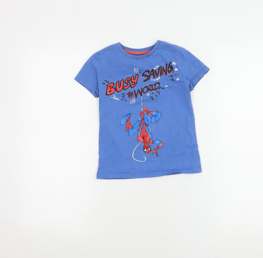 Front view of Marks & Spencer boys’ blue spider-man t-shirt 4-5 years