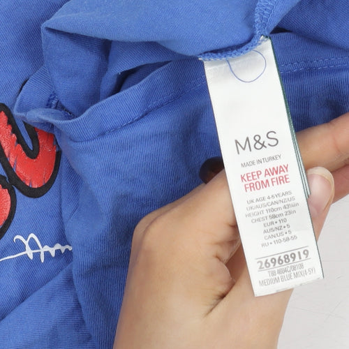 Marks and Spencer Boys Blue Spider-Man T-Shirt 4-5 Years