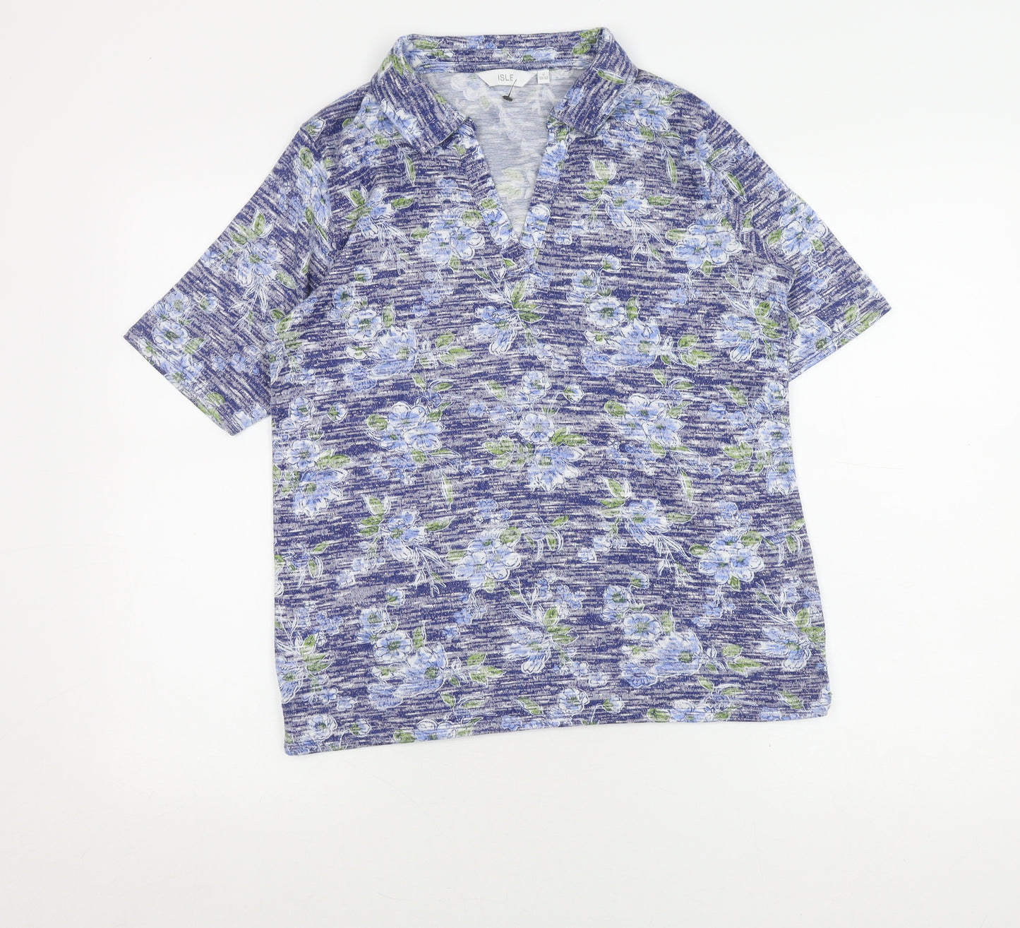 ISLE Women's Blue Floral Short Sleeve Top Size 10-12