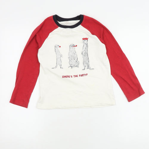 John Lewis Boys White Red Long Sleeve Animal T-Shirt 8 Years