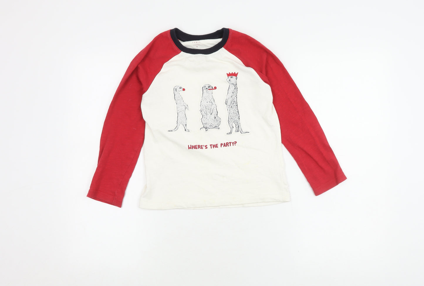John Lewis Boys White Red Long Sleeve Animal T-Shirt 8 Years
