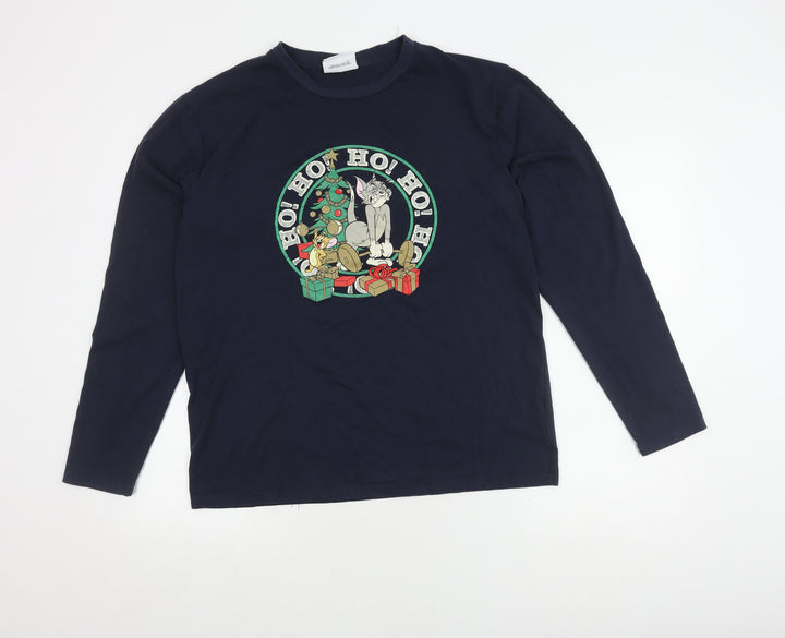 Men's Blue Tom & Jerry Christmas T-Shirt, Size L