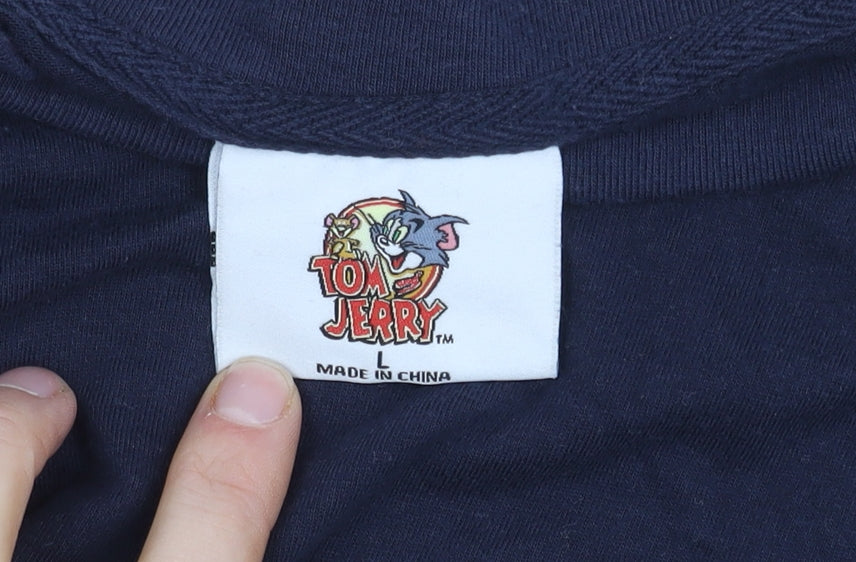 Men's Blue Tom & Jerry Christmas T-Shirt, Size L