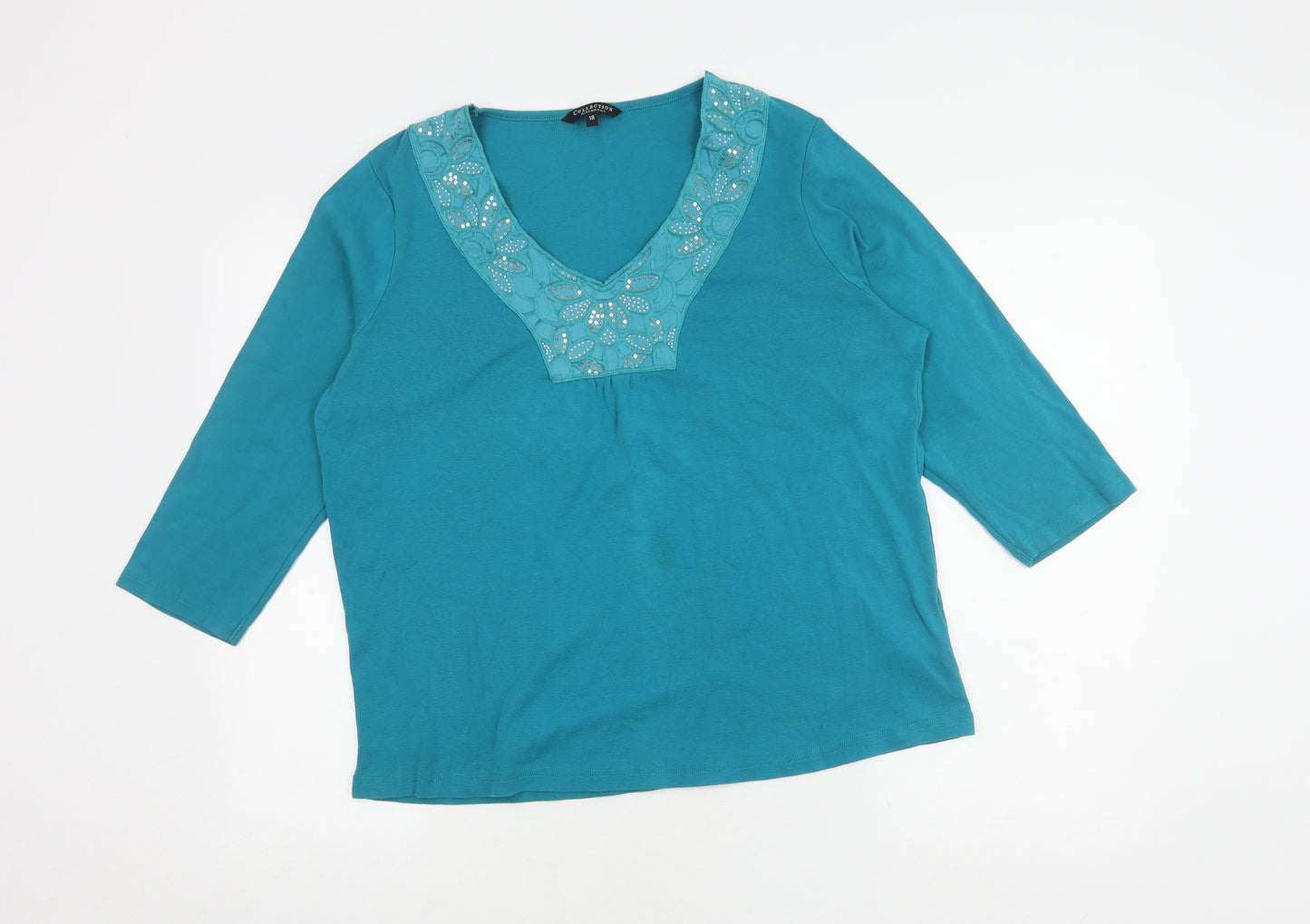 Debenhams Women’s Blue 3/4 Sleeve V-Neck Blouse Size 18