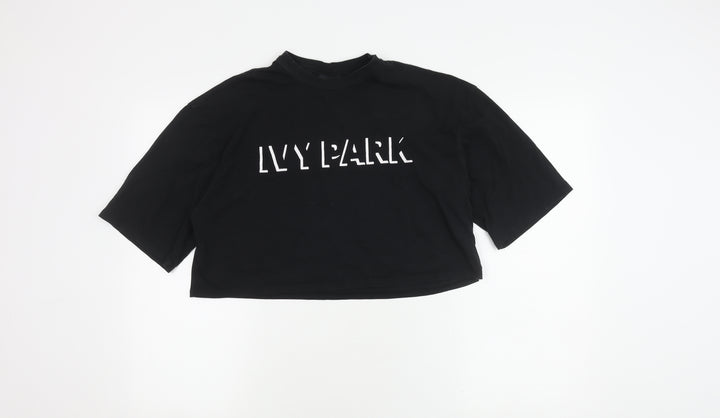 Ivy Park Women's Black Cropped T-Shirt, M, Casual Style