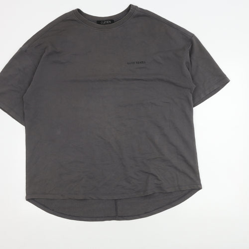 CURTIEN Men's Grey T-Shirt, Size S, Crew Neck