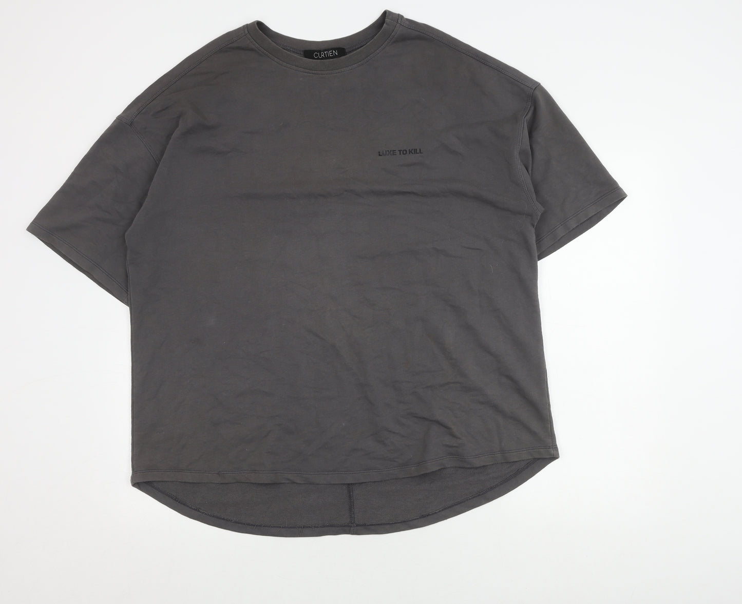 CURTIEN Men's Grey T-Shirt, Size S, Crew Neck