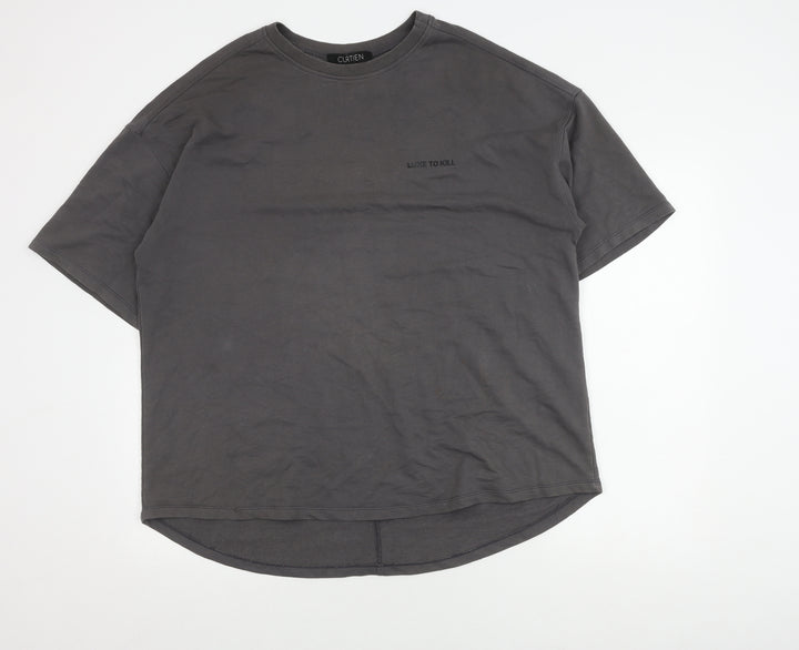 CURTIEN Men's Grey T-Shirt, Size S, Crew Neck