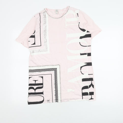 River Island Women's Pink Rhinestone T-Shirt - Size 10