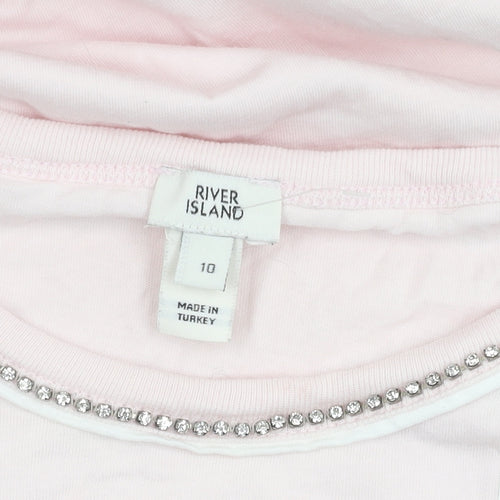 River Island Women's Pink Rhinestone T-Shirt - Size 10