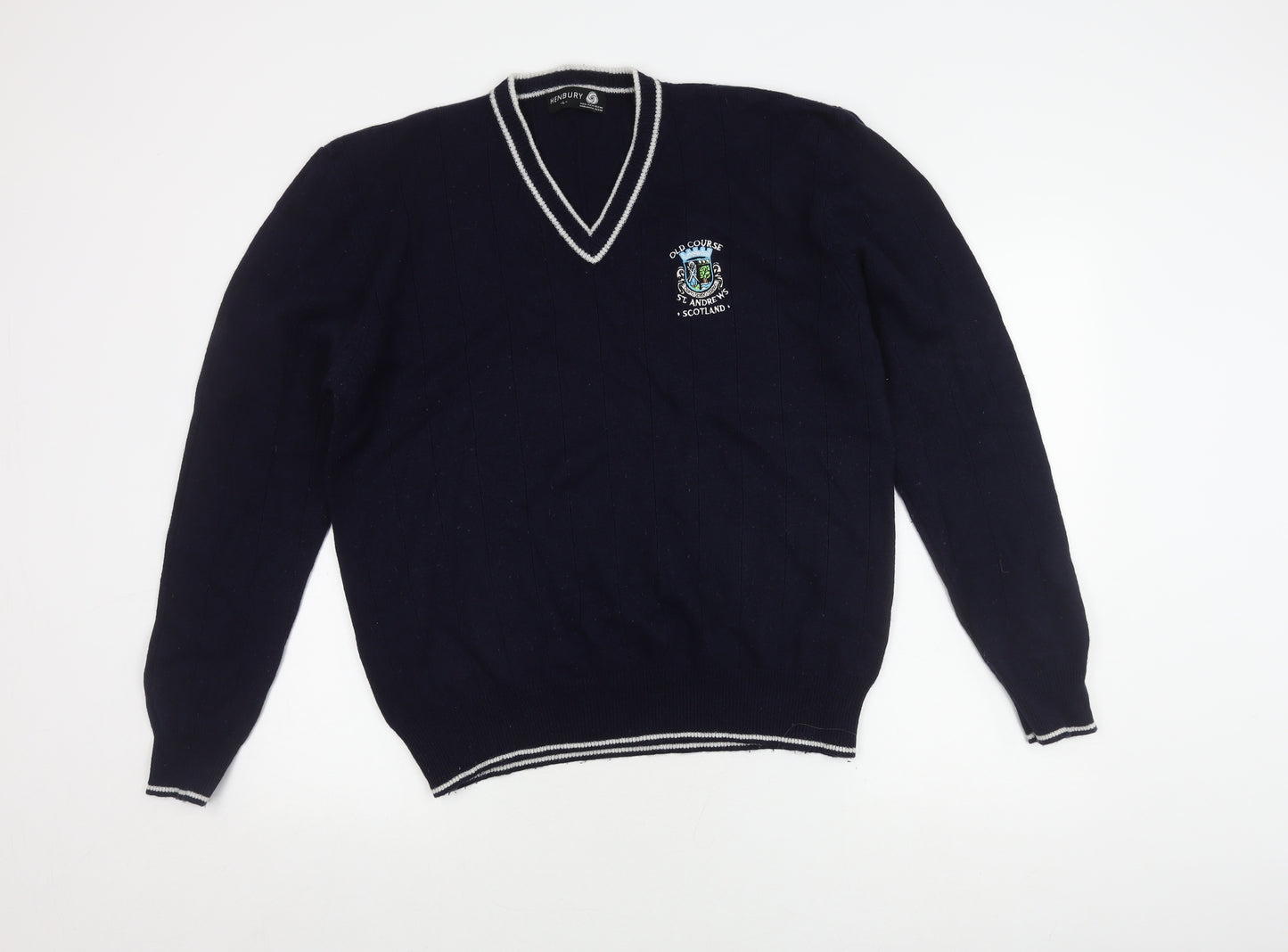 Henbury Men's Blue V-Neck Pullover Jumper L