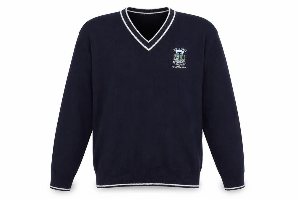 Front view of Henbury Men's Blue V-Neck jumper L