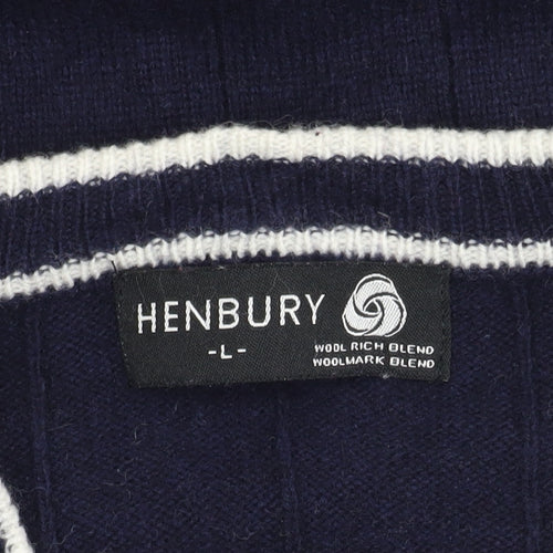 Henbury Men's Blue V-Neck Pullover Jumper L