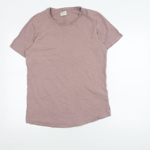 Jack & Jones Men's Pink Medium Cotton Crew Neck T-Shirt