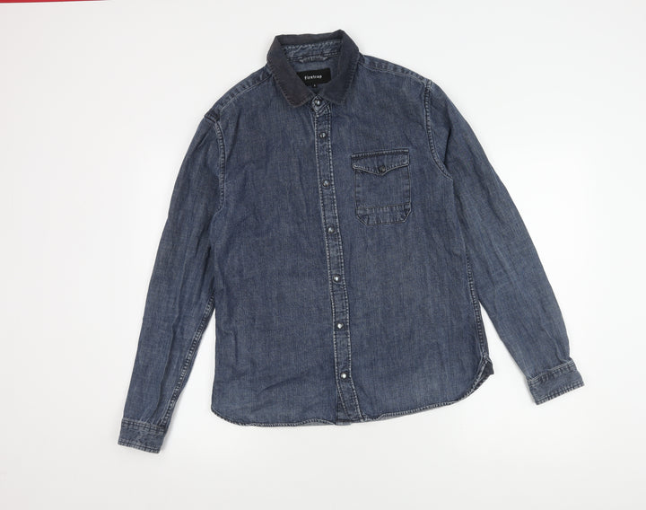 Firetrap Men's Blue Denim Shirt, Size S, Long Sleeve
