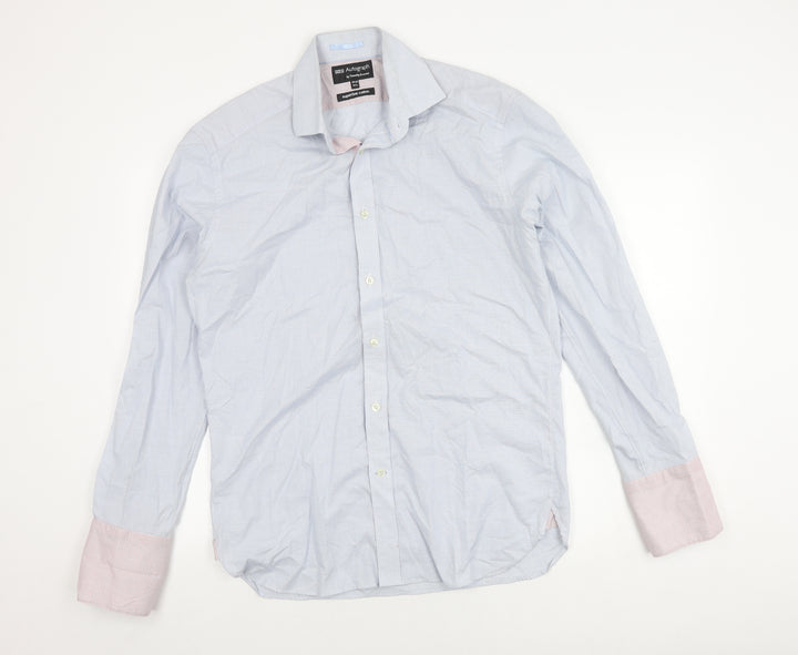 Marks & Spencer Men's Blue Check Dress Shirt, 15.5