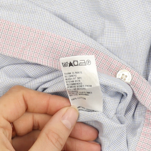 Marks & Spencer Men's Blue Check Dress Shirt, 15.5