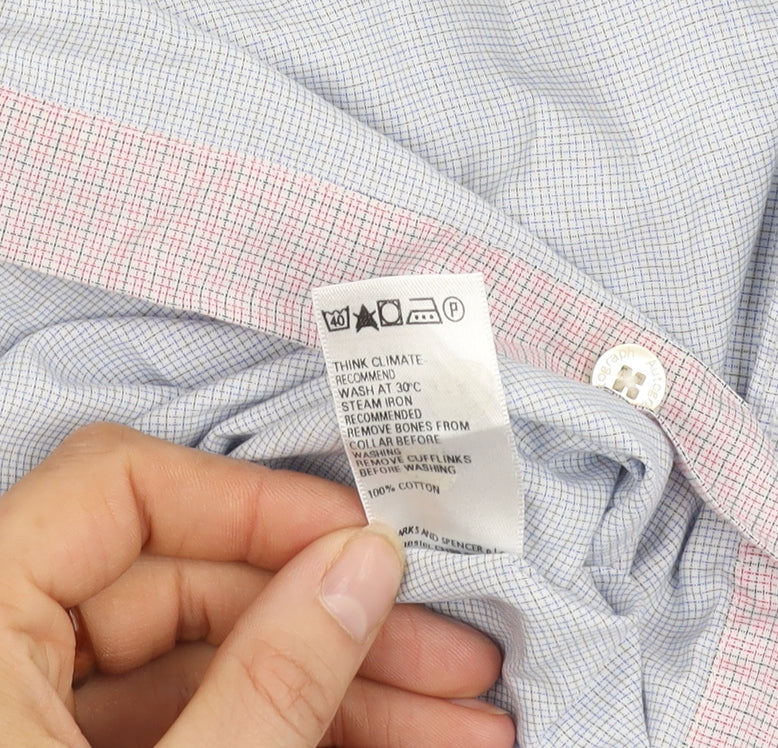 Marks & Spencer Men's Blue Check Dress Shirt, 15.5