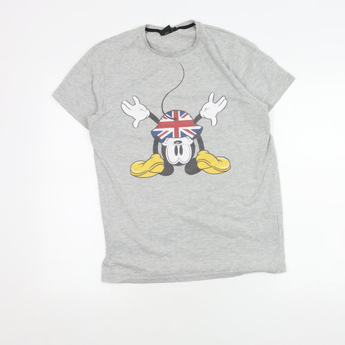 Disney Men's Grey Mickey Mouse Graphic T-Shirt Medium